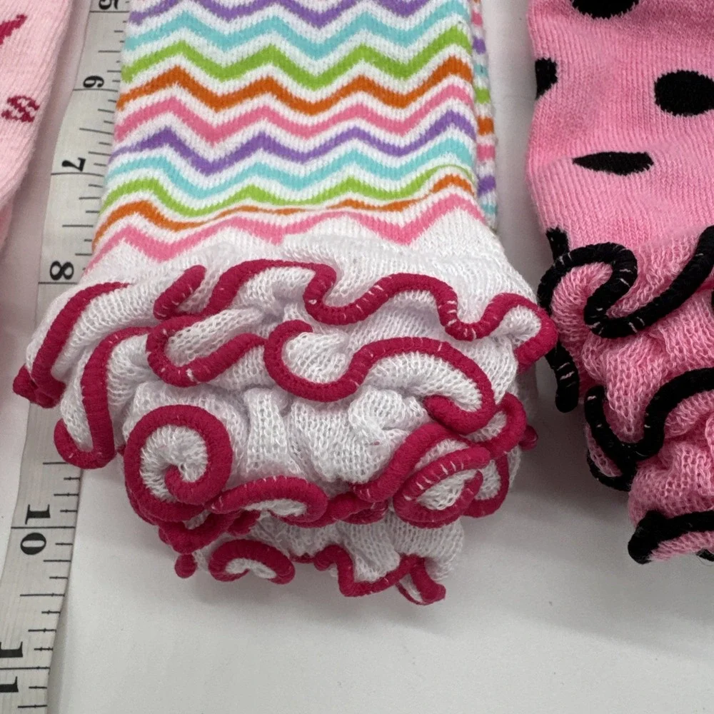 3 pr Girls Polka Dot, Stripes, Princess Ruffles Leg Warmers 10